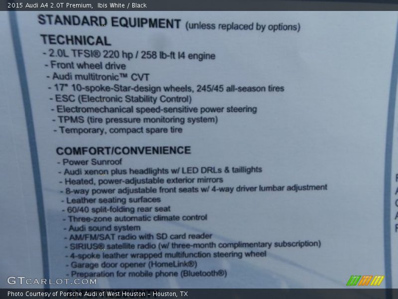 Ibis White / Black 2015 Audi A4 2.0T Premium