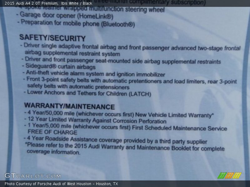 Ibis White / Black 2015 Audi A4 2.0T Premium