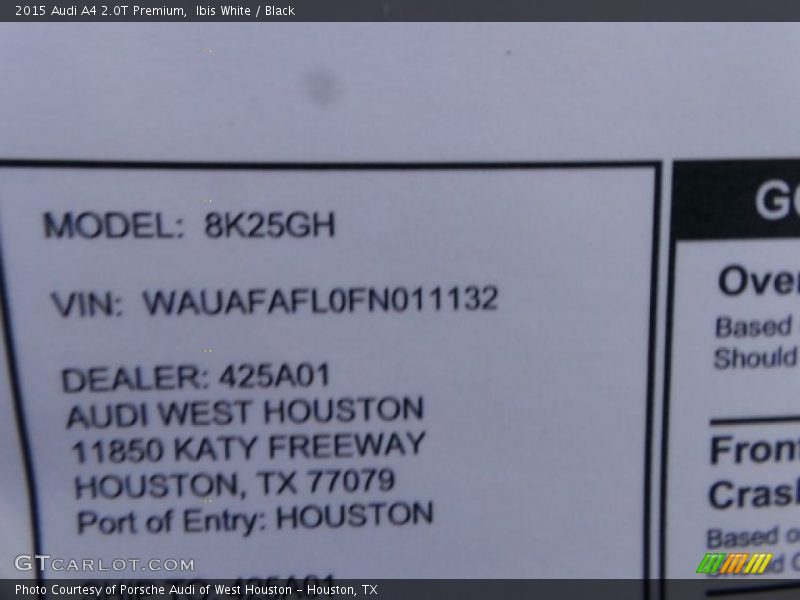 Ibis White / Black 2015 Audi A4 2.0T Premium