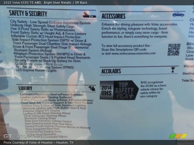 Bright Silver Metallic / Off Black 2015 Volvo XC60 T6 AWD
