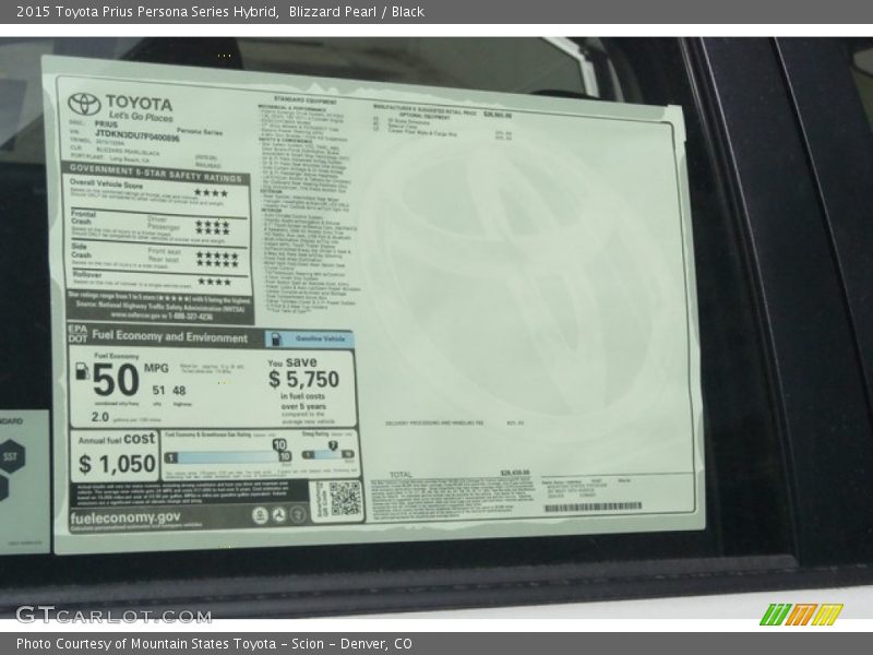 Blizzard Pearl / Black 2015 Toyota Prius Persona Series Hybrid