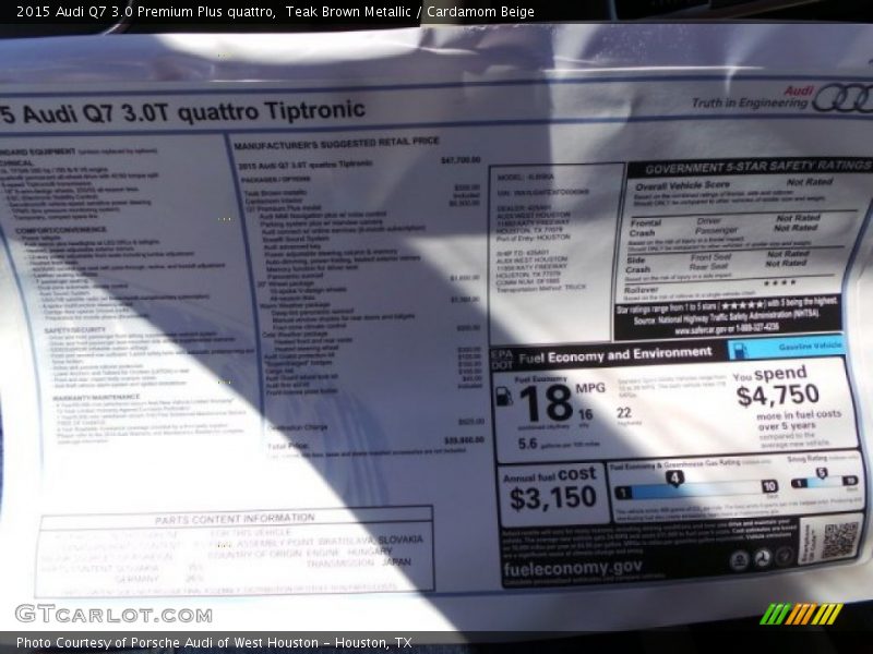 Teak Brown Metallic / Cardamom Beige 2015 Audi Q7 3.0 Premium Plus quattro