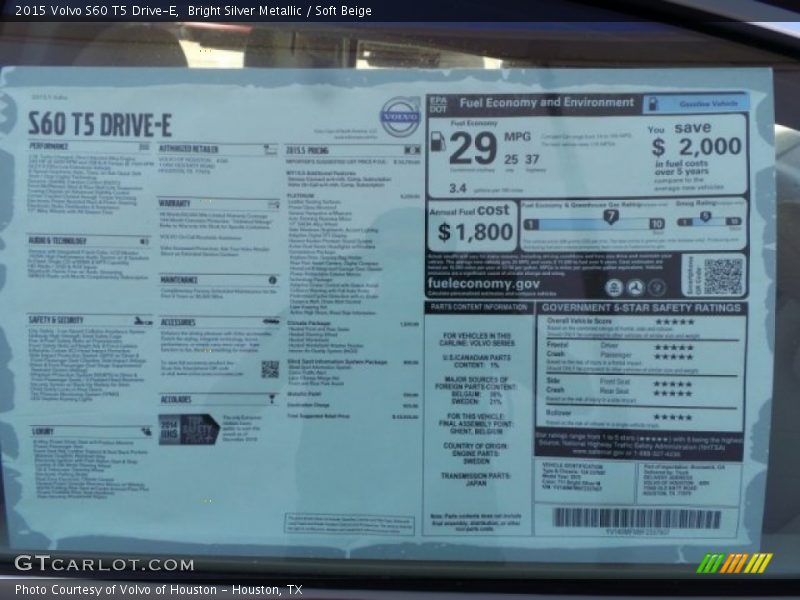 Bright Silver Metallic / Soft Beige 2015 Volvo S60 T5 Drive-E
