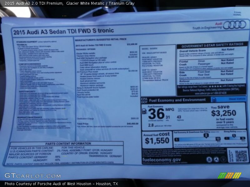  2015 A3 2.0 TDI Premium Window Sticker