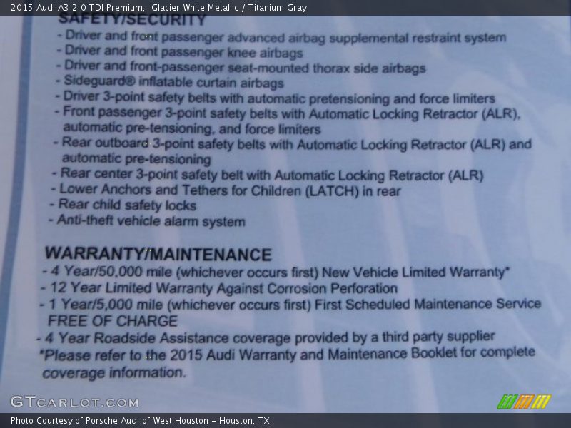  2015 A3 2.0 TDI Premium Window Sticker