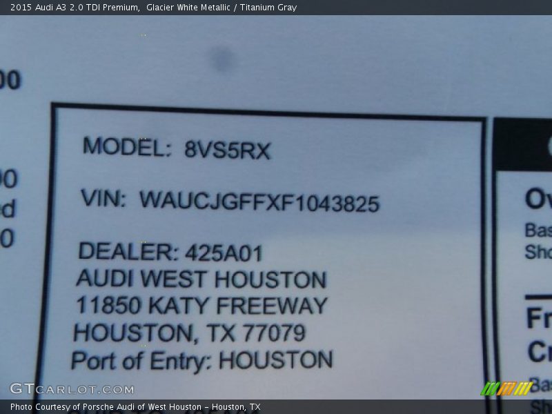 Glacier White Metallic / Titanium Gray 2015 Audi A3 2.0 TDI Premium
