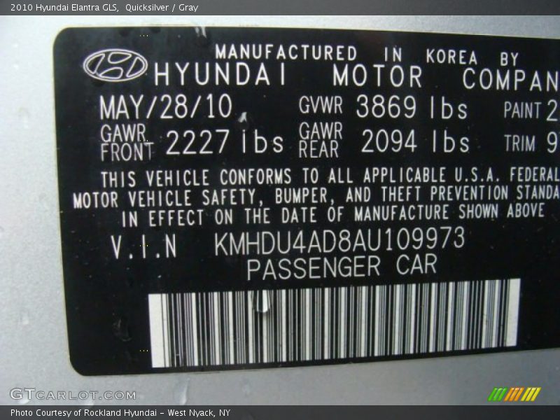 Quicksilver / Gray 2010 Hyundai Elantra GLS