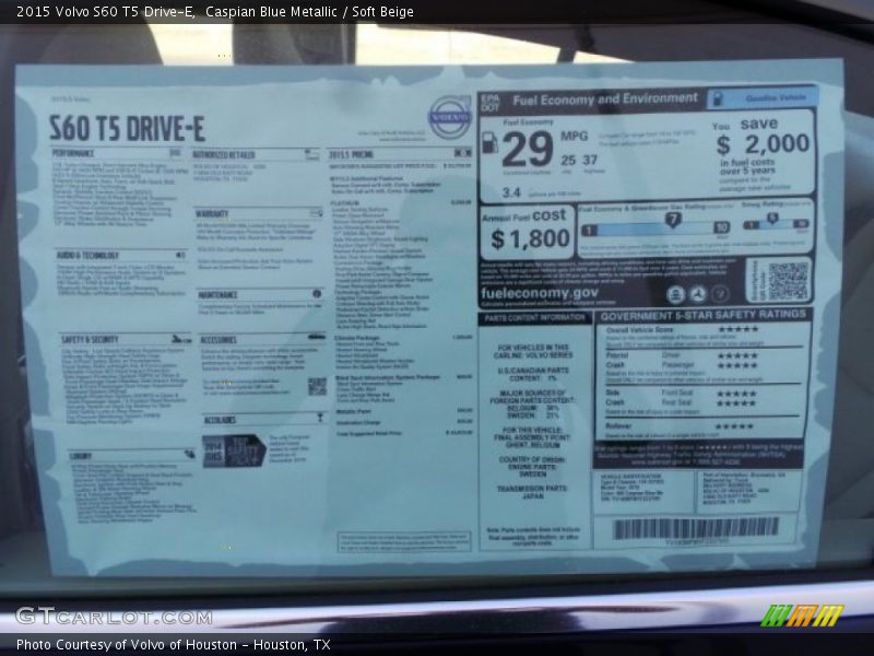 Caspian Blue Metallic / Soft Beige 2015 Volvo S60 T5 Drive-E