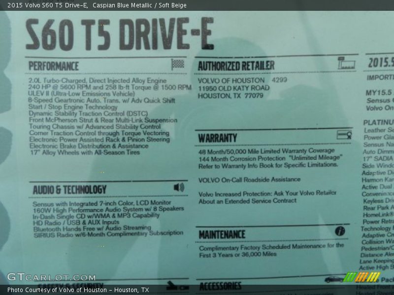 Caspian Blue Metallic / Soft Beige 2015 Volvo S60 T5 Drive-E