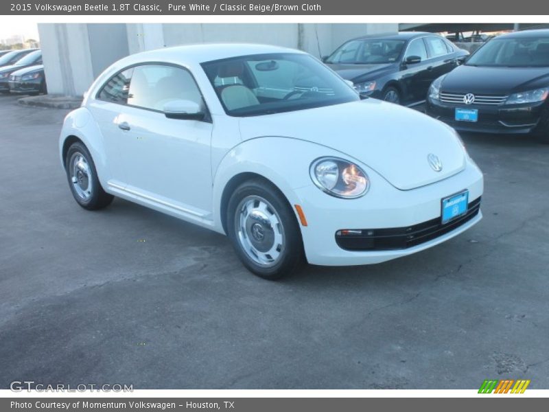Pure White / Classic Beige/Brown Cloth 2015 Volkswagen Beetle 1.8T Classic