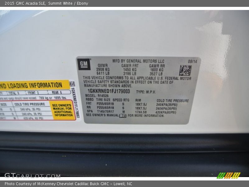Summit White / Ebony 2015 GMC Acadia SLE