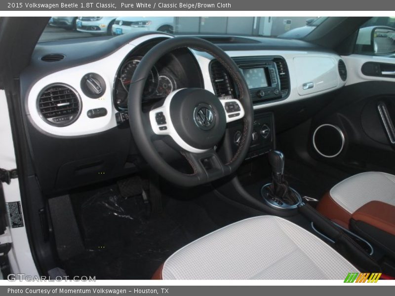 Pure White / Classic Beige/Brown Cloth 2015 Volkswagen Beetle 1.8T Classic