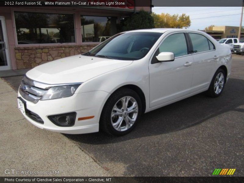 White Platinum Tri-Coat / Medium Light Stone 2012 Ford Fusion SE