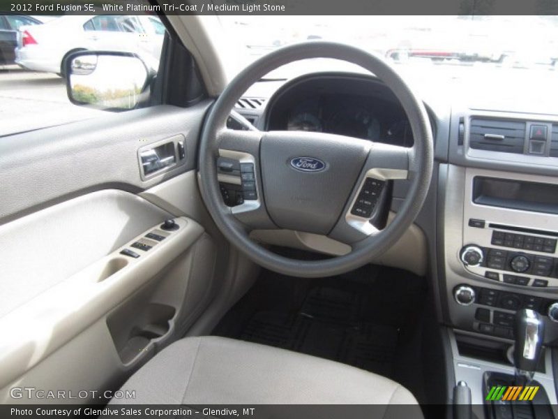 White Platinum Tri-Coat / Medium Light Stone 2012 Ford Fusion SE