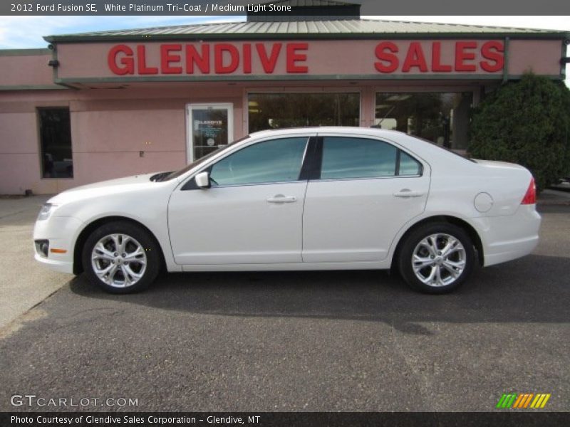 White Platinum Tri-Coat / Medium Light Stone 2012 Ford Fusion SE