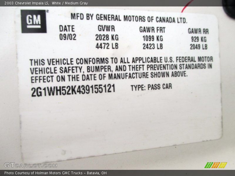 White / Medium Gray 2003 Chevrolet Impala LS