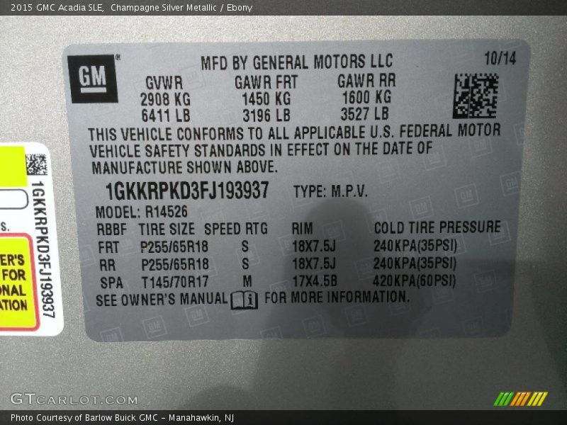 Champagne Silver Metallic / Ebony 2015 GMC Acadia SLE