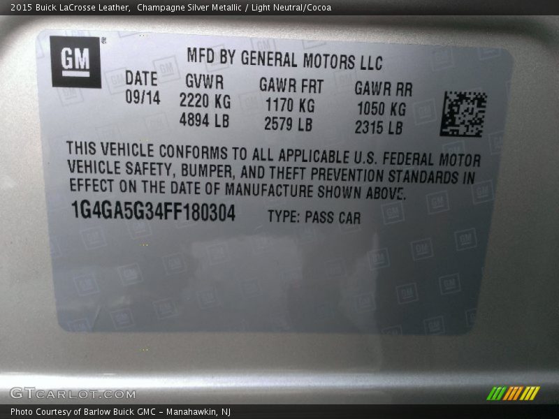 Champagne Silver Metallic / Light Neutral/Cocoa 2015 Buick LaCrosse Leather