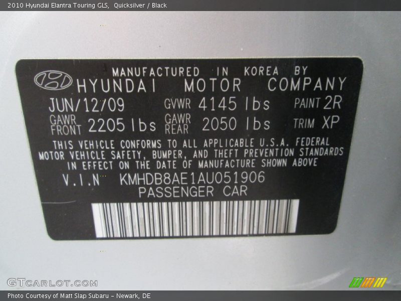 Quicksilver / Black 2010 Hyundai Elantra Touring GLS