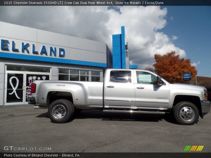 Silver Ice Metallic / Cocoa/Dune 2015 Chevrolet Silverado 3500HD LTZ Crew Cab Dual Rear Wheel 4x4