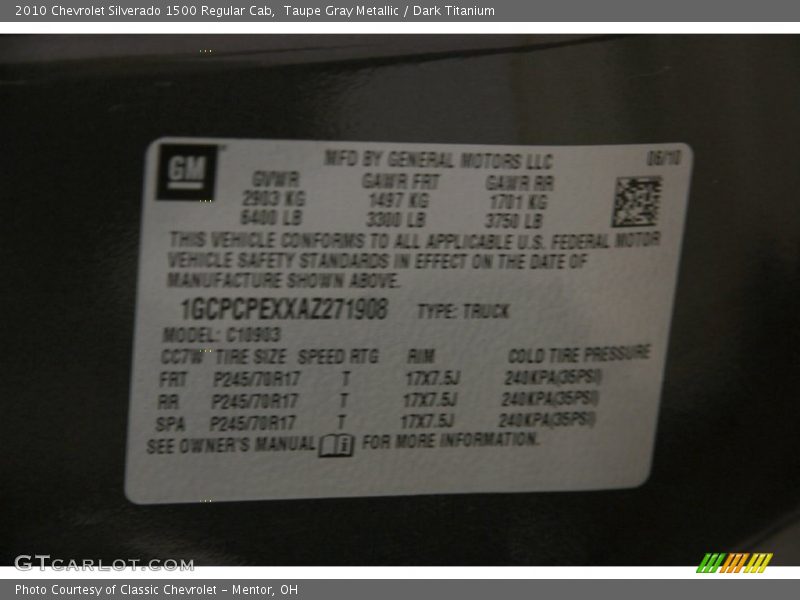 Taupe Gray Metallic / Dark Titanium 2010 Chevrolet Silverado 1500 Regular Cab