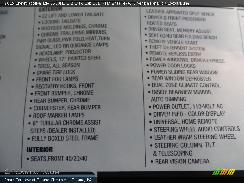 Silver Ice Metallic / Cocoa/Dune 2015 Chevrolet Silverado 3500HD LTZ Crew Cab Dual Rear Wheel 4x4