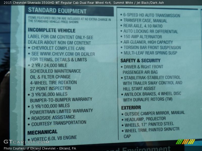 Summit White / Jet Black/Dark Ash 2015 Chevrolet Silverado 3500HD WT Regular Cab Dual Rear Wheel 4x4