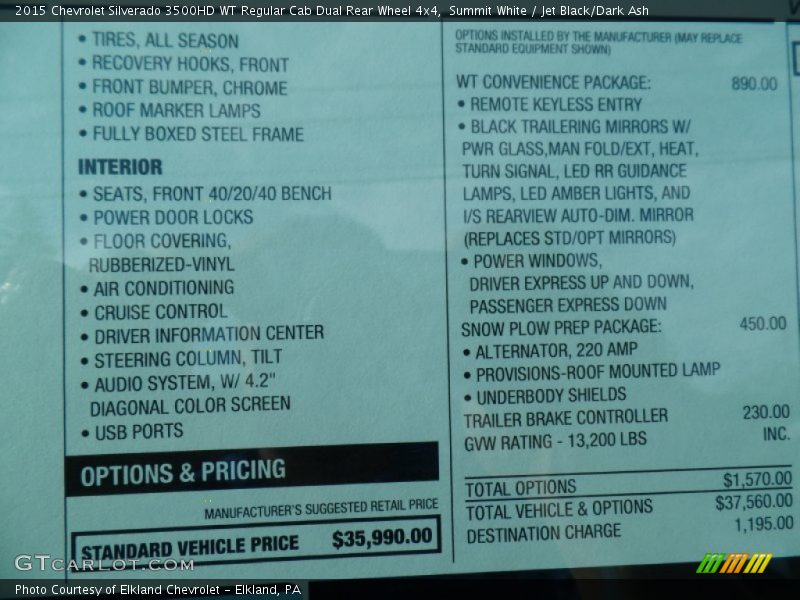 Summit White / Jet Black/Dark Ash 2015 Chevrolet Silverado 3500HD WT Regular Cab Dual Rear Wheel 4x4