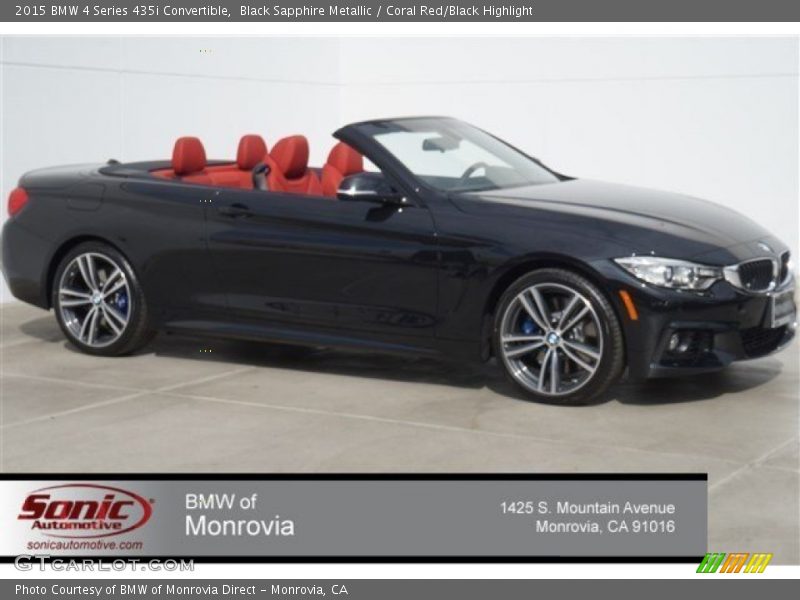 Black Sapphire Metallic / Coral Red/Black Highlight 2015 BMW 4 Series 435i Convertible