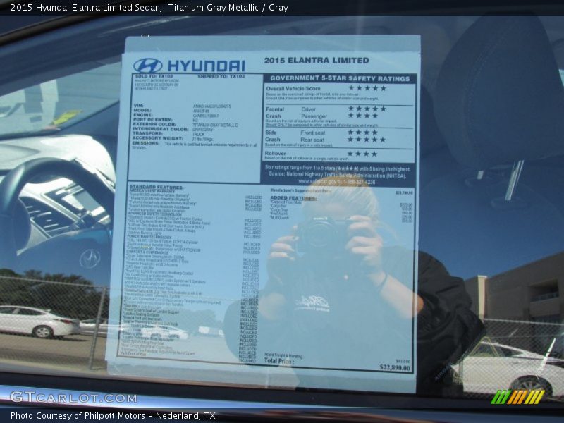 Titanium Gray Metallic / Gray 2015 Hyundai Elantra Limited Sedan