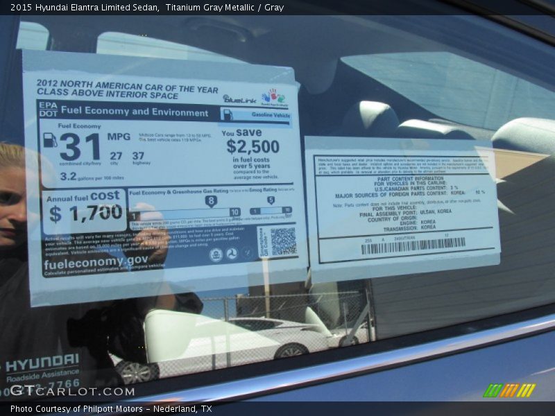 Titanium Gray Metallic / Gray 2015 Hyundai Elantra Limited Sedan