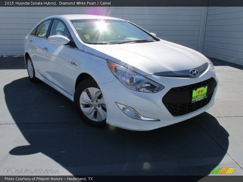 Diamond White Pearl / Camel 2015 Hyundai Sonata Hybrid