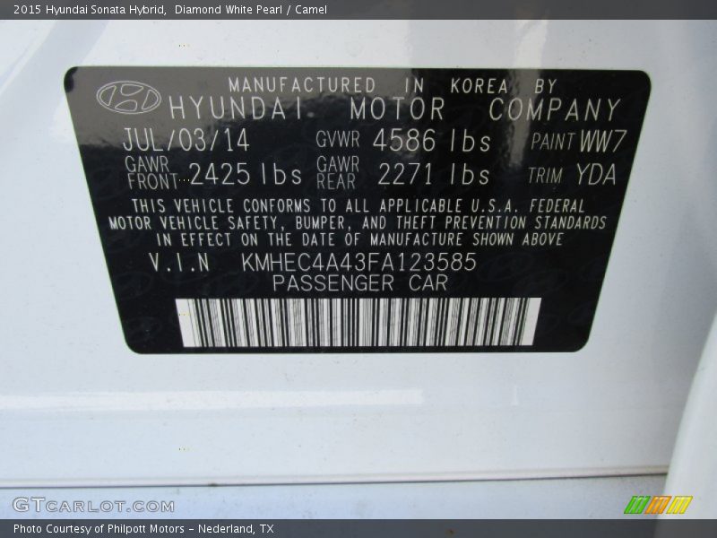 Diamond White Pearl / Camel 2015 Hyundai Sonata Hybrid