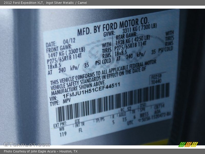 Ingot Silver Metallic / Camel 2012 Ford Expedition XLT