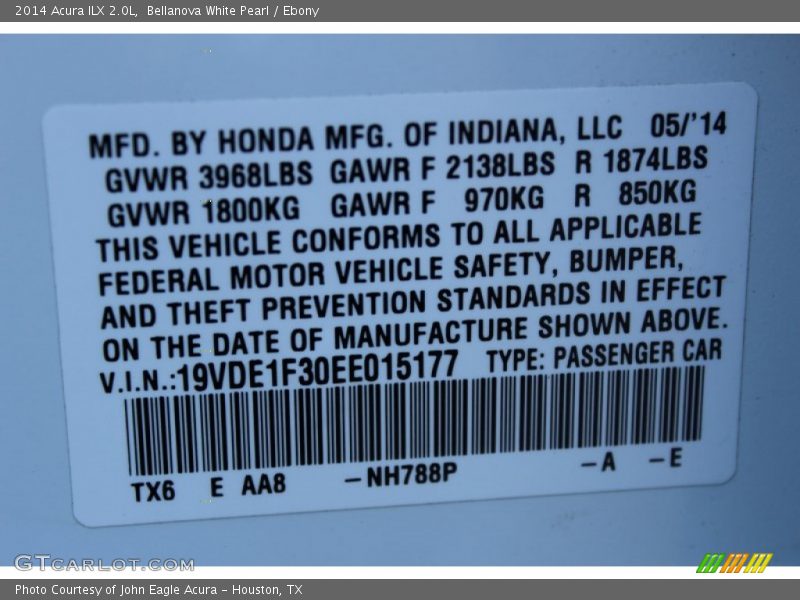 Bellanova White Pearl / Ebony 2014 Acura ILX 2.0L