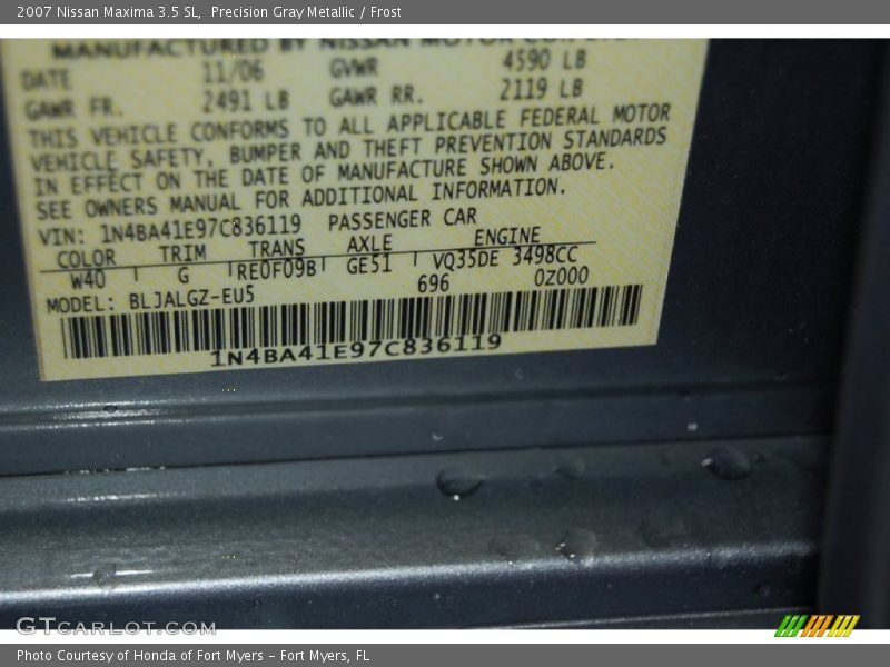 Precision Gray Metallic / Frost 2007 Nissan Maxima 3.5 SL