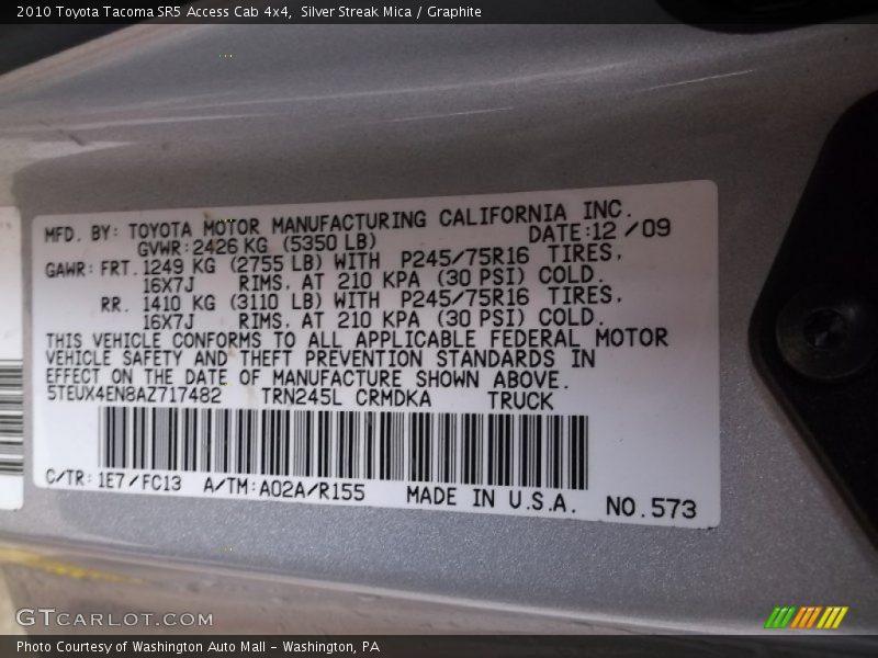 Silver Streak Mica / Graphite 2010 Toyota Tacoma SR5 Access Cab 4x4