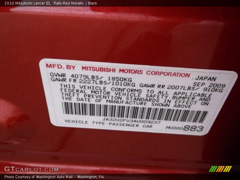 Rally Red Metallic / Black 2010 Mitsubishi Lancer ES