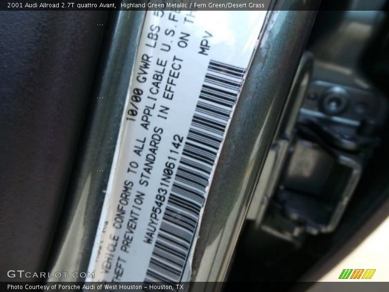 Highland Green Metallic / Fern Green/Desert Grass 2001 Audi Allroad 2.7T quattro Avant