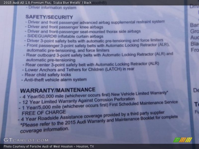 Scuba Blue Metallic / Black 2015 Audi A3 1.8 Premium Plus
