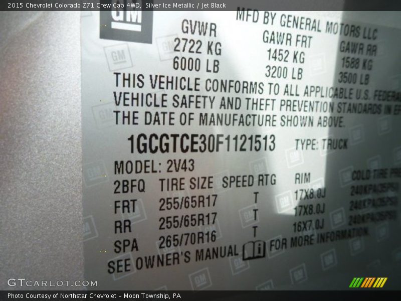 Silver Ice Metallic / Jet Black 2015 Chevrolet Colorado Z71 Crew Cab 4WD