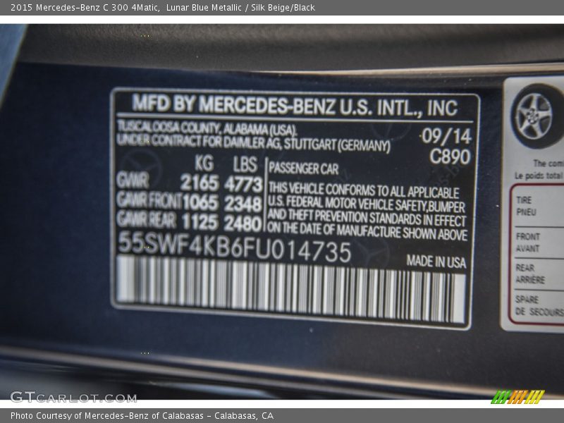 Lunar Blue Metallic / Silk Beige/Black 2015 Mercedes-Benz C 300 4Matic