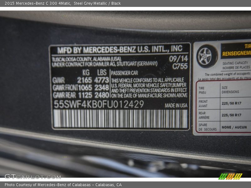 Steel Grey Metallic / Black 2015 Mercedes-Benz C 300 4Matic