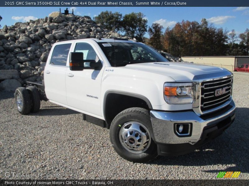 Summit White / Cocoa/Dune 2015 GMC Sierra 3500HD SLE Crew Cab 4x4 Dual Rear Wheel Chassis