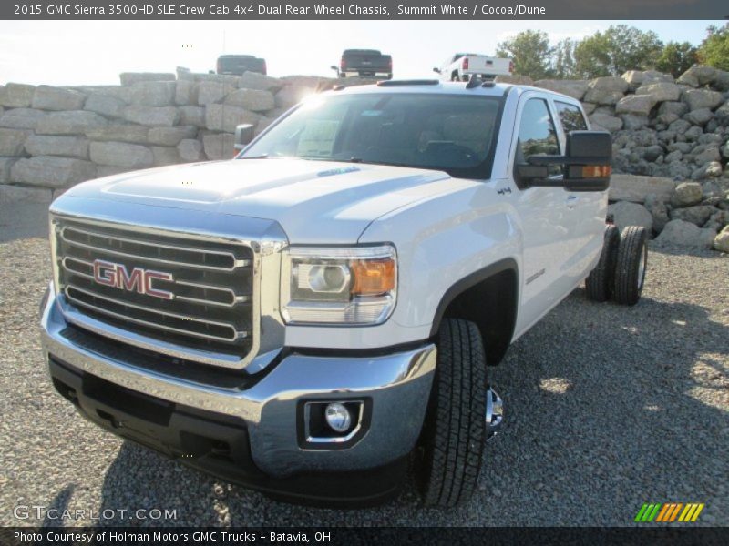 Summit White / Cocoa/Dune 2015 GMC Sierra 3500HD SLE Crew Cab 4x4 Dual Rear Wheel Chassis