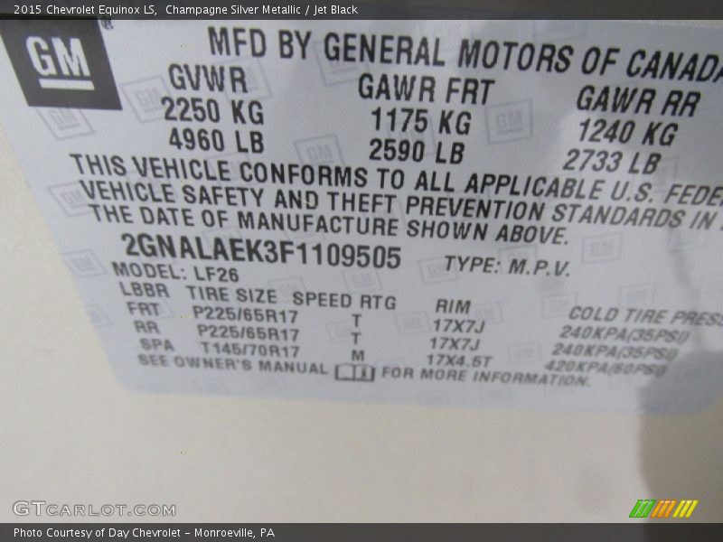 Champagne Silver Metallic / Jet Black 2015 Chevrolet Equinox LS