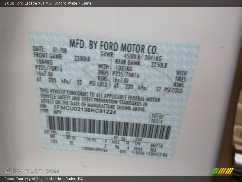 Oxford White / Camel 2008 Ford Escape XLT V6