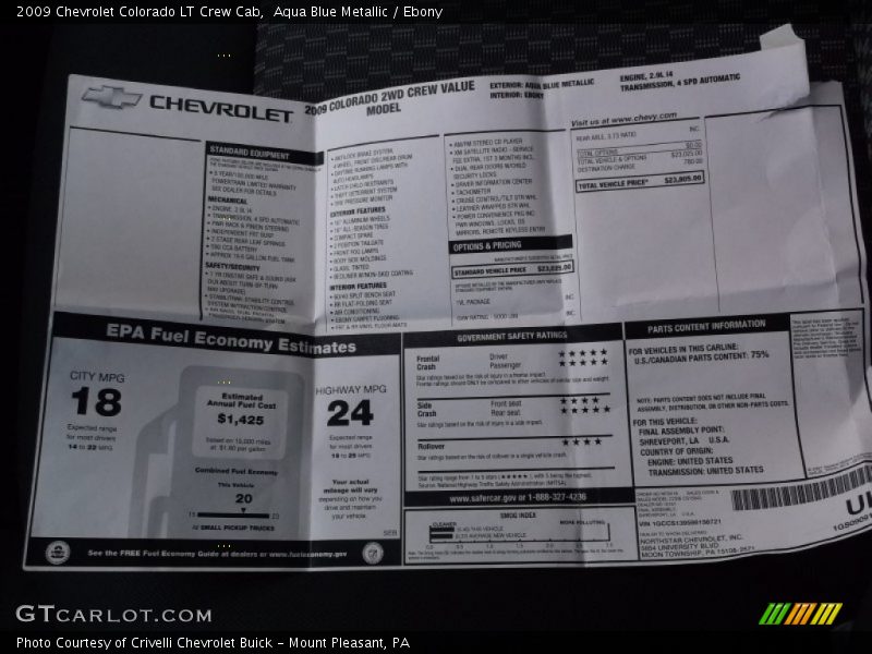  2009 Colorado LT Crew Cab Window Sticker