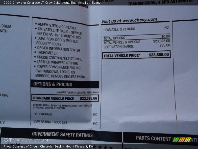  2009 Colorado LT Crew Cab Window Sticker