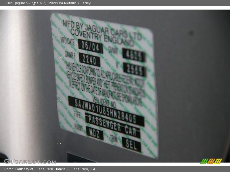 Platinum Metallic / Barley 2005 Jaguar S-Type 4.2
